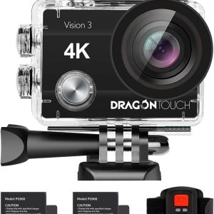 Dragon Touch 4K Action Camera 20MP Vision 3 Underwater Waterproof Camera 170° Wide Angle WiFi Sports Cam with Remote 2 Batteries and Mounting Accessories Kit